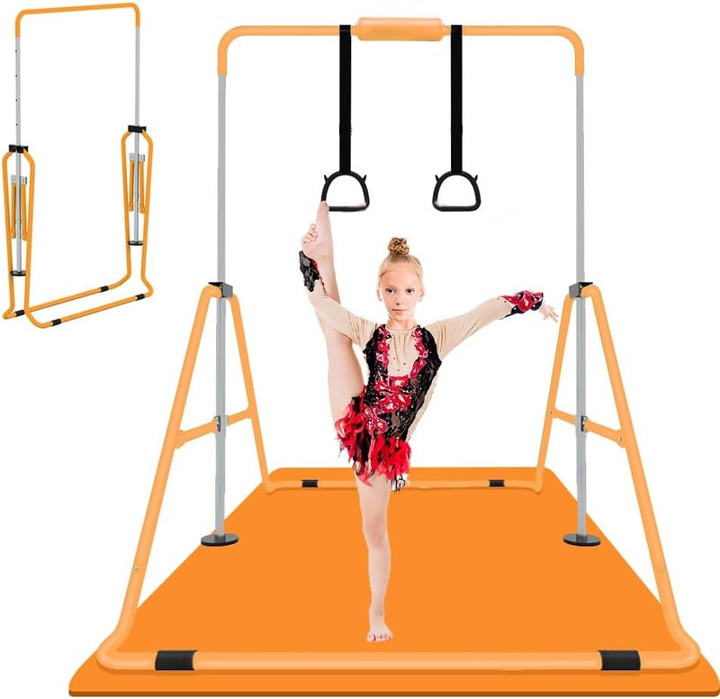 ZUETK Expandable Gymnastics Bar for Kids, Adjustable Height Junior Training Kip Bar, Folding Gymnastic Horizontal Bars Monkey Bar, Home Gym Equipment for Kid Gymnasts, Child, Girl, Boy - Image 1